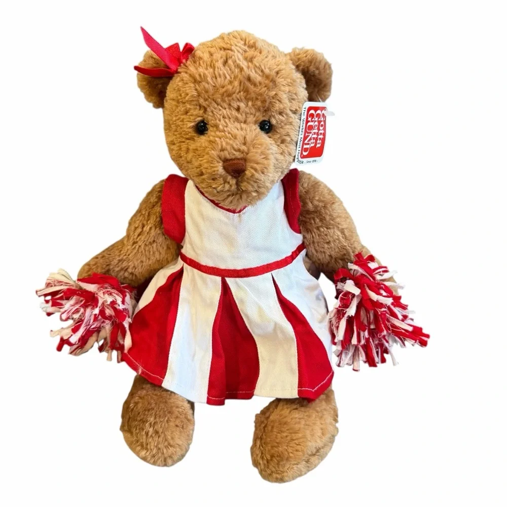 GUND “Brittany” Cheerleader Teddy Bear Plush 12” Red‎ White Pom Poms NWT